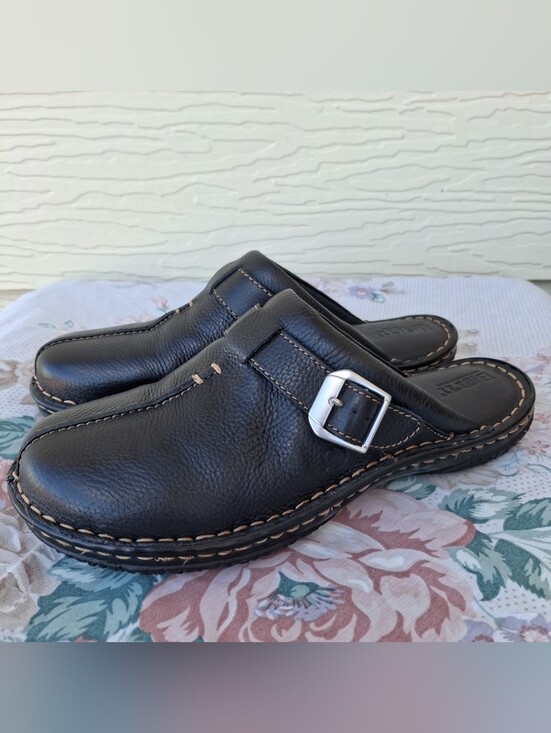 Born Shoes - Born Leather Slip On Mules Womens Size 10 Black Clogs